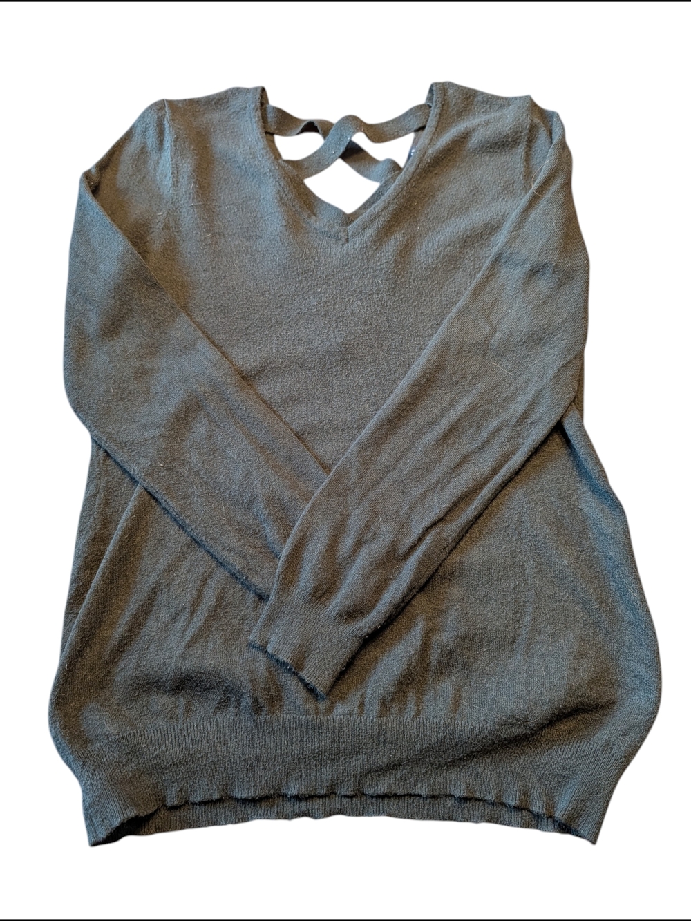Women's Hunter Green V-Neck Sweater with Crisscross Back